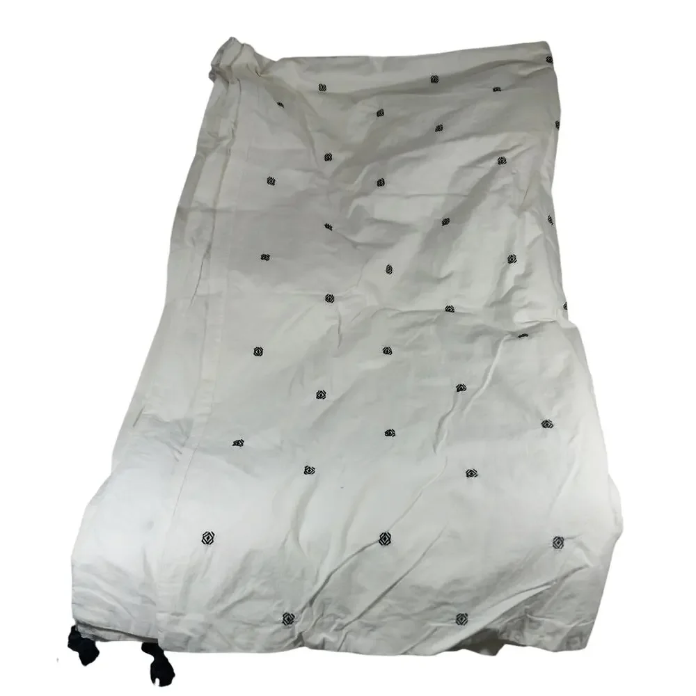 LUXE CREAM & BLACK EMBROIDERED & TASSLED ELEGANT DUVET COVER, 100% COTTON! SZ KG